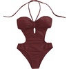 image:imageMakeMeChic Womens One Piece Swimsuit Cut Out Halter Open Back Bathing Suit Swimwear1burgundy