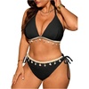 image:imageMakeMeChic Womens Plus Size 2 Piece Bikini Set Halter Tie Side High Waisted SwimsuitBlack