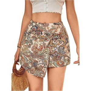 image:imageMakeMeChic Womens Floral Boho Shorts Twist Front Elastic Waist Summer Beach Vacation ShortsWhite and Orange