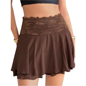 image:imageMakeMeChic Womens Floral Mini Shorts Lace Ruffle Tiered A Line Summer Boho Country Concert ShortsBrown