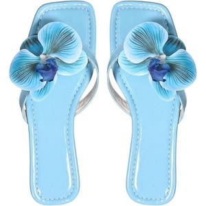 image:imageMakeMeChic Womens Flower Flat Sandals Square Toe Flip Flops Summer Beach Slippers Thong SandalBlue