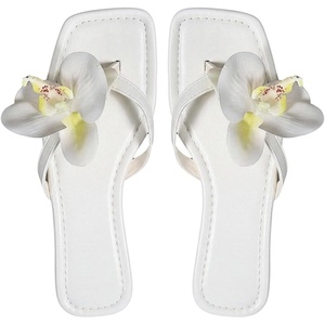 image:imageMakeMeChic Womens Flower Flat Sandals Square Toe Flip Flops Summer Beach Slippers Thong SandalSolid White