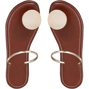 image:imageMakeMeChic Womens Leather Metal Thong Sandal Open Toe Flip Flops Slippers Summer Beach Vacation Flat SandalsChocolate Brown