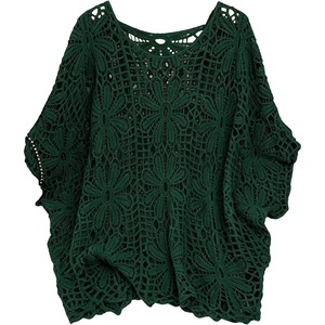 image:imageMakeMeChic Womens Plus Size Crochet Boho Tops Summer Vacation Beach Cover Ups SweaterDark Green