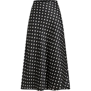 image:imageMakeMeChic Womens Polka Dots Skirt Satin Summer Ruffle Hem Maxi SkirtBlack