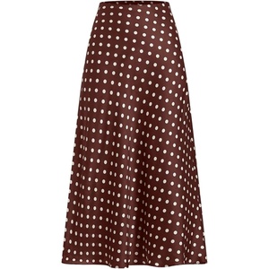 image:imageMakeMeChic Womens Polka Dots Skirt Satin Summer Ruffle Hem Maxi SkirtBrown