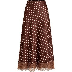 image:imageMakeMeChic Womens Polka Dots Skirt Satin Summer Ruffle Hem Maxi SkirtCoffee Brown