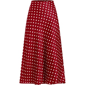 image:imageMakeMeChic Womens Polka Dots Skirt Satin Summer Ruffle Hem Maxi SkirtRed