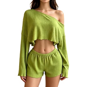 image:imageMakeMeChic Womens Striped 2 Piece Sets Crochet Beach Cover Ups Crop Tops Shorts Set Vacation OutfitsGreen