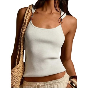 image:imageMakeMeChic Womens Summer Cute Tank Tops Beaded Square Neck Sleeveless Knit Beach Vacation TopsWhite