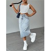 image:imageMakeMeChic Girls Jean Skirt Elastic High Waisted Y2k Summer Cute Denim Midi Skirts with PocketBlue