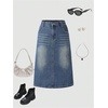 image:imageMakeMeChic Girls Jean Skirt Elastic High Waisted Y2k Summer Cute Denim Midi Skirts with PocketDark Blue