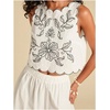 image:imageMakeMeChic Womens 2 Piece Set Boho Beach Vacation Outfits Floral Crop Tops Shorts SetWhite
