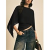 image:imageMakeMeChic Womens Asymmetrical Tops Going Out Chiffon Blouse Dressy Casual Sheer Mesh TopsBlack