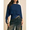 image:imageMakeMeChic Womens Asymmetrical Tops Going Out Chiffon Blouse Dressy Casual Sheer Mesh TopsBlue Plain