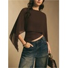 image:imageMakeMeChic Womens Asymmetrical Tops Going Out Chiffon Blouse Dressy Casual Sheer Mesh TopsBrown