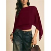 image:imageMakeMeChic Womens Asymmetrical Tops Going Out Chiffon Blouse Dressy Casual Sheer Mesh TopsBurgundy