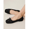 image:imageMakeMeChic Womens Bow Knot Polka Dots Ballet Flat Lace Mesh Beaded Closed Toe Summer Wedding ShoesBlack Lace