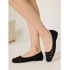 image:imageMakeMeChic Womens Bow Knot Polka Dots Ballet Flat Lace Mesh Beaded Closed Toe Summer Wedding ShoesBlack Lace