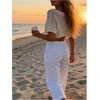 image:imageMakeMeChic Womens Crochet Crop Cover Up Sweater Hollow Out Short Sleeve Lightweight Pullover Summer TopsApricot