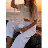 image:imageMakeMeChic Womens Crochet Crop Cover Up Sweater Hollow Out Short Sleeve Lightweight Pullover Summer TopsApricot