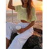 image:imageMakeMeChic Womens Crochet Crop Cover Up Sweater Hollow Out Short Sleeve Lightweight Pullover Summer TopsYellow