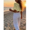 image:imageMakeMeChic Womens Crochet Crop Cover Up Sweater Hollow Out Short Sleeve Lightweight Pullover Summer TopsYellow