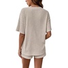 image:imageMakeMeChic Womens Maternity 2 Piece Outfits Summer Short Sleeve Rib Knit Tee Top and Short Lounge Sets ClothesApricot