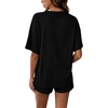 image:imageMakeMeChic Womens Maternity 2 Piece Outfits Summer Short Sleeve Rib Knit Tee Top and Short Lounge Sets ClothesBlack