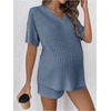 image:imageMakeMeChic Womens Maternity 2 Piece Outfits Summer Short Sleeve Rib Knit Tee Top and Short Lounge Sets ClothesBlue