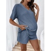 image:imageMakeMeChic Womens Maternity 2 Piece Outfits Summer Short Sleeve Rib Knit Tee Top and Short Lounge Sets ClothesBlue
