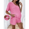 image:imageMakeMeChic Womens Maternity 2 Piece Outfits Summer Short Sleeve Rib Knit Tee Top and Short Lounge Sets ClothesCoral Pink