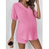 image:imageMakeMeChic Womens Maternity 2 Piece Outfits Summer Short Sleeve Rib Knit Tee Top and Short Lounge Sets ClothesCoral Pink