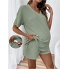 image:imageMakeMeChic Womens Maternity 2 Piece Outfits Summer Short Sleeve Rib Knit Tee Top and Short Lounge Sets ClothesGreen