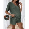 image:imageMakeMeChic Womens Maternity 2 Piece Outfits Summer Short Sleeve Rib Knit Tee Top and Short Lounge Sets ClothesGreen a