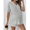 image:imageMakeMeChic Womens Maternity 2 Piece Outfits Summer Short Sleeve Rib Knit Tee Top and Short Lounge Sets ClothesLight Grey