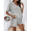 image:imageMakeMeChic Womens Maternity 2 Piece Outfits Summer Short Sleeve Rib Knit Tee Top and Short Lounge Sets ClothesLight Grey