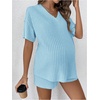 image:imageMakeMeChic Womens Maternity 2 Piece Outfits Summer Short Sleeve Rib Knit Tee Top and Short Lounge Sets ClothesMint Blue
