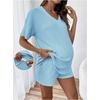 image:imageMakeMeChic Womens Maternity 2 Piece Outfits Summer Short Sleeve Rib Knit Tee Top and Short Lounge Sets ClothesMint Blue