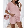 image:imageMakeMeChic Womens Maternity 2 Piece Outfits Summer Short Sleeve Rib Knit Tee Top and Short Lounge Sets ClothesPink