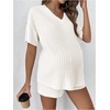 image:imageMakeMeChic Womens Maternity 2 Piece Outfits Summer Short Sleeve Rib Knit Tee Top and Short Lounge Sets ClothesWhite