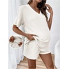 image:imageMakeMeChic Womens Maternity 2 Piece Outfits Summer Short Sleeve Rib Knit Tee Top and Short Lounge Sets ClothesWhite