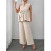 image:imageMakeMeChic Womens Maternity Clothes 2 Piece Sets Wrap V Neck Sleeveless Tops Pants Business Casual OutfitsApricot