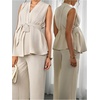 image:imageMakeMeChic Womens Maternity Clothes 2 Piece Sets Wrap V Neck Sleeveless Tops Pants Business Casual OutfitsApricot