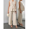 image:imageMakeMeChic Womens Maternity Clothes 2 Piece Sets Wrap V Neck Sleeveless Tops Pants Business Casual OutfitsApricot