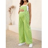 image:imageMakeMeChic Womens Maternity Overalls Summer Gingham Sleeveless Wide Leg Y2K Pregnancy JumpsuitsGreen N