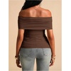 image:imageMakeMeChic Womens Maternity Summer Clothes Off The Shoulder Tops Short Sleeve Asymmetrical Pregnancy TopsBrown