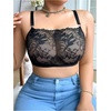 image:imageMakeMeChic Womens Plus Size Bra Floral Lace Sheer Spaghetti Strap Wireless BraletteBlack B