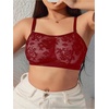 image:imageMakeMeChic Womens Plus Size Bra Floral Lace Sheer Spaghetti Strap Wireless BraletteBurgundy