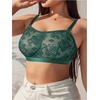 image:imageMakeMeChic Womens Plus Size Bra Floral Lace Sheer Spaghetti Strap Wireless BraletteDark Green